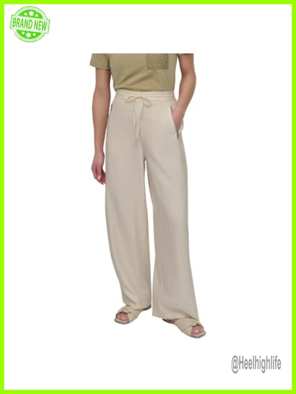 Pull On Drawstring Pants High Rise Wide Leg Loose Fit Chino Travel